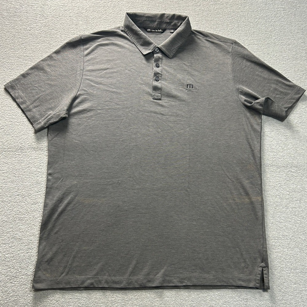 TravisMathew Golf Polo Shirt Mens XXL Gray Performance Short Sleeve Logo Stretch
